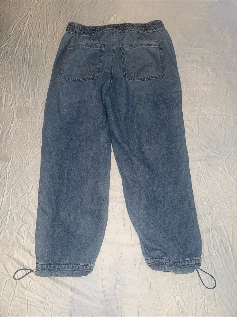 Democracy "Ab"leisure Cropped Denim Cargo Pants Drawstring Bungee Hem - Picture 2 of 6